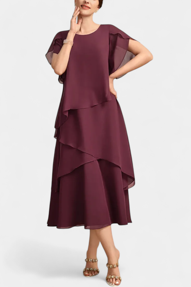 Robe Asymétrique en Chiffon Cornelia avec Silhouette Flottante