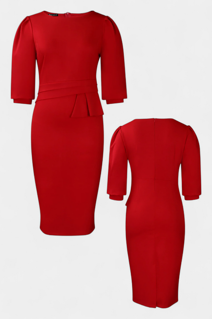 Reanna Robe Midi Ajustée avec Manches Bouffantes