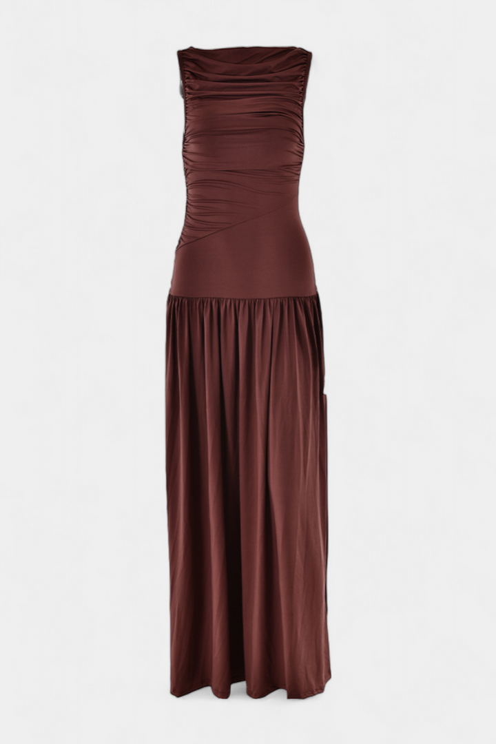 Maddy Robe Maxi sans Manches avec Drapé Latéral