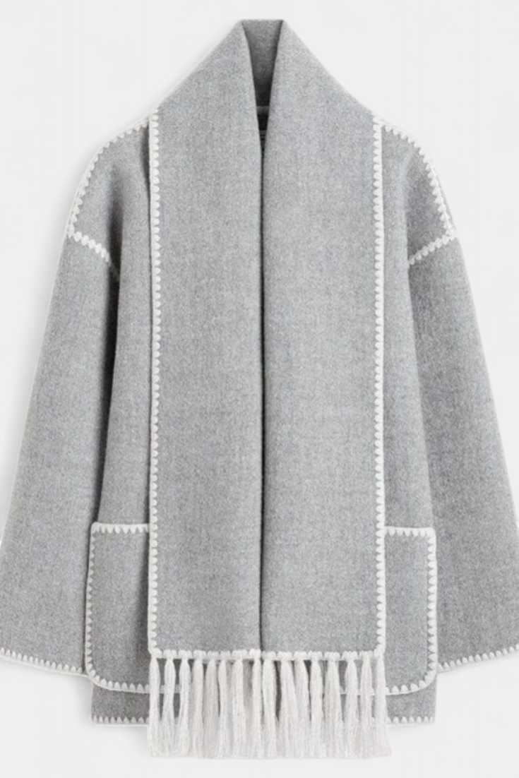 Manteau Pauline avec Écharpe à Franges Intégrée