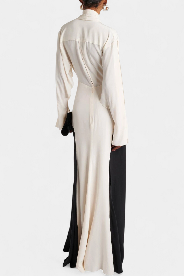 Slyune Robe Maxi de Soirée avec Décolleté en V et Contraste