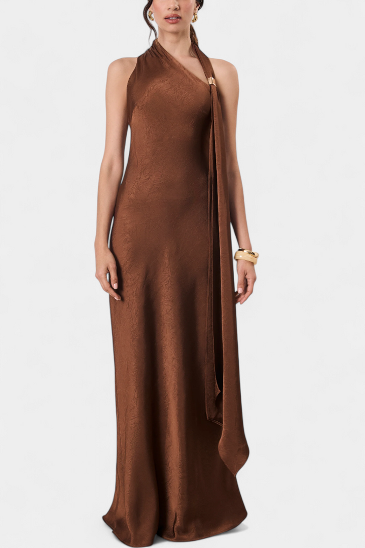 Robe Longue Asymétrique Robina en Bronze