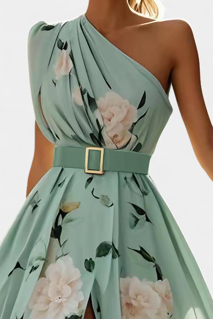 Nila Robe Florale avec Fronces et Fente en Chiffon