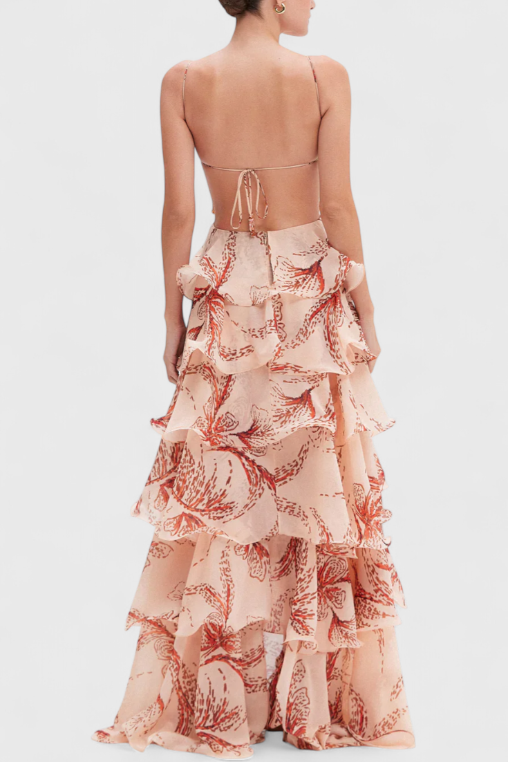 Robe Juliette avec Volants et Décolleté Bijou