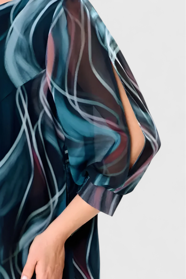 Robe Almira en Chiffon avec Imprimé Océan Tourbillon et Coupe Fluide