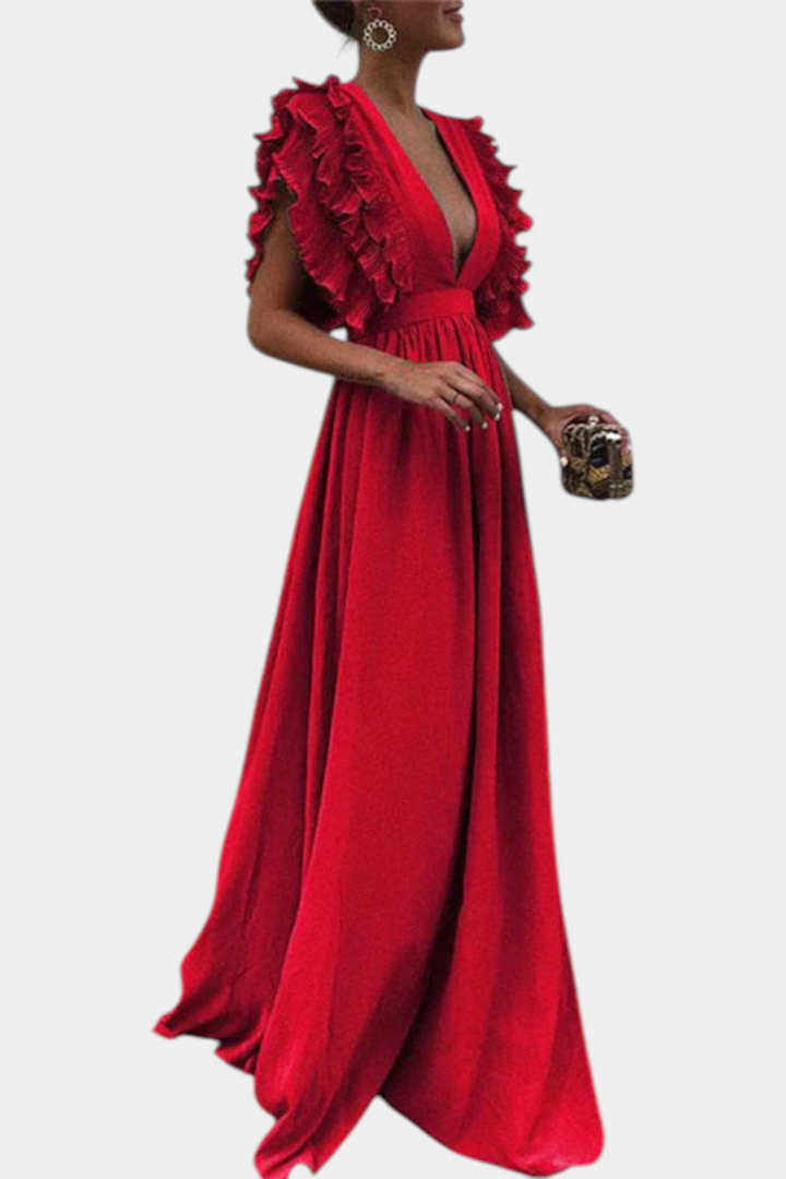 Robe Maxi Élégante Lucera avec Manches Volantes
