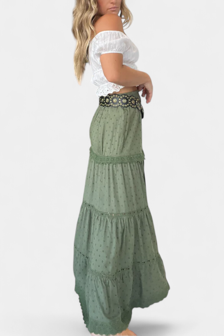 Jupe Maxi Boho Dola avec Dentelle et Fente Frontal