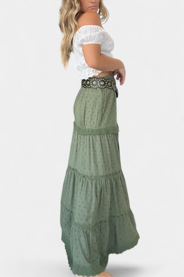 Jupe Maxi Boho Dola avec Dentelle et Fente Frontal