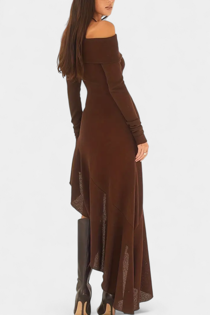 Robe Longue Asymétrique Recife à Épaule Unique avec Manches Longues