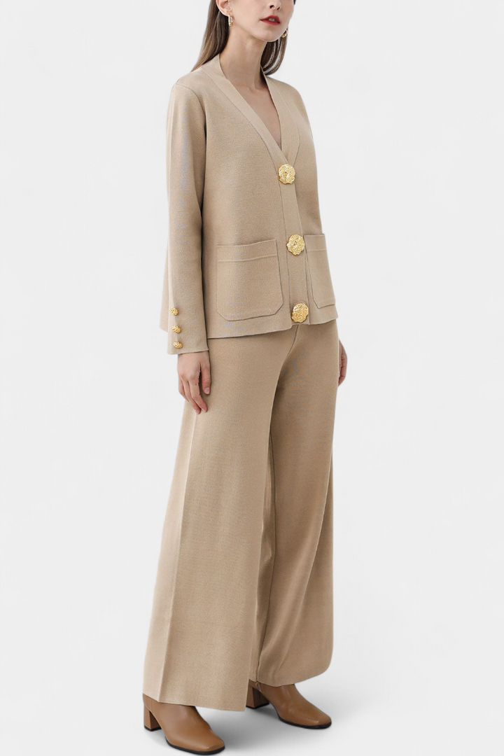 Aireen Ensemble en Tricot avec Cardigan et Pantalon à Jambes Larges