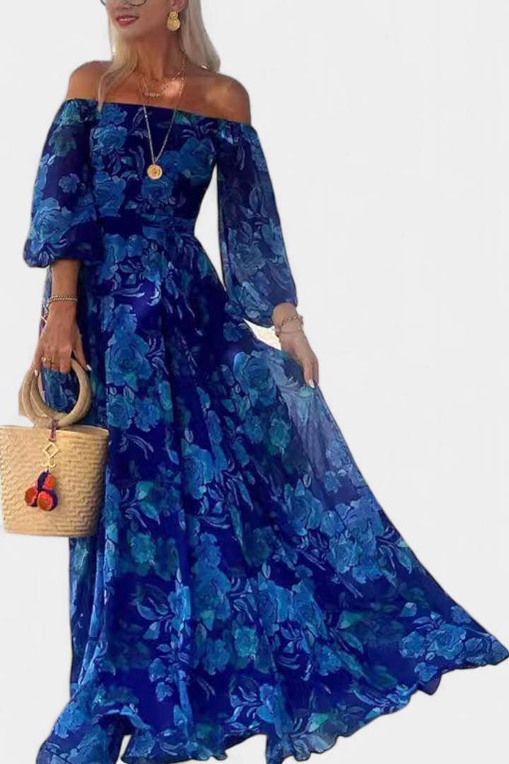 Davina Robe Longue Off-Shoulder avec Imprimé Floral Romantique