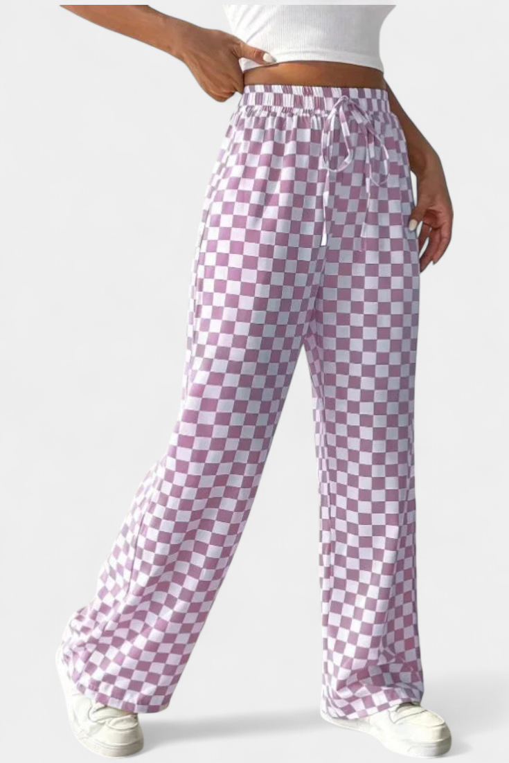 Hilaria Pantalons à Jambe Large à Imprimé à Carreaux