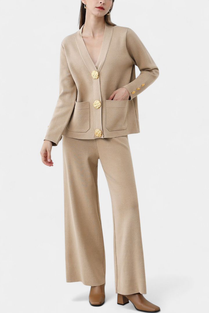 Aireen Ensemble en Tricot avec Cardigan et Pantalon à Jambes Larges