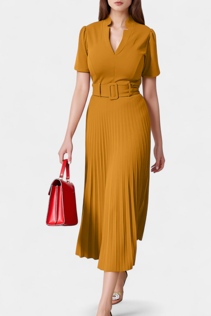 Seliora Robe Midi de Travail avec Ceinture et Plis