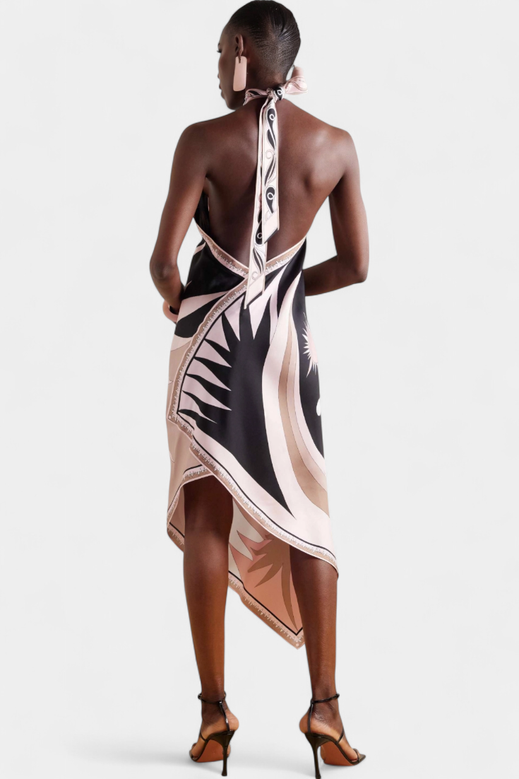 Robe Rosenda à Dos Nu et Imprimé Abstrait