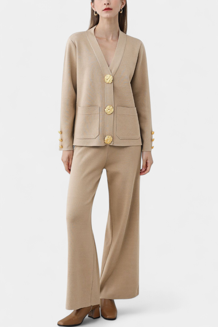 Aireen Ensemble en Tricot avec Cardigan et Pantalon à Jambes Larges