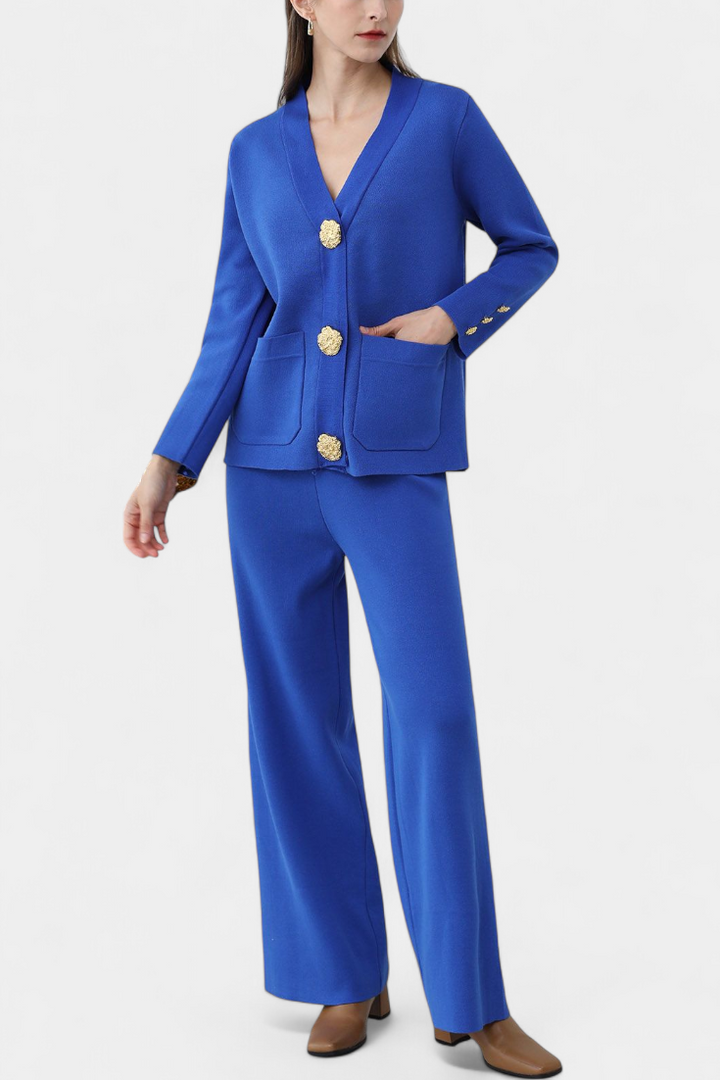 Aireen Ensemble en Tricot avec Cardigan et Pantalon à Jambes Larges