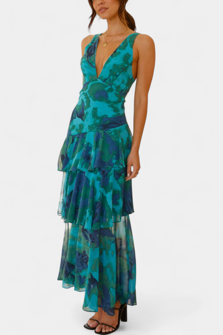 Robe Domenica en Gaze avec Décolleté en V et Couches Fluides