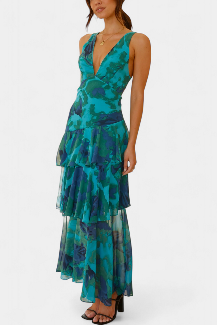 Robe Domenica en Gaze avec Décolleté en V et Couches Fluides