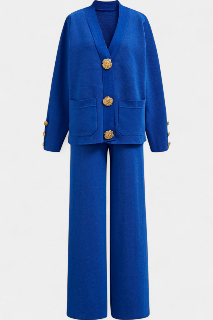 Aireen Ensemble en Tricot avec Cardigan et Pantalon à Jambes Larges