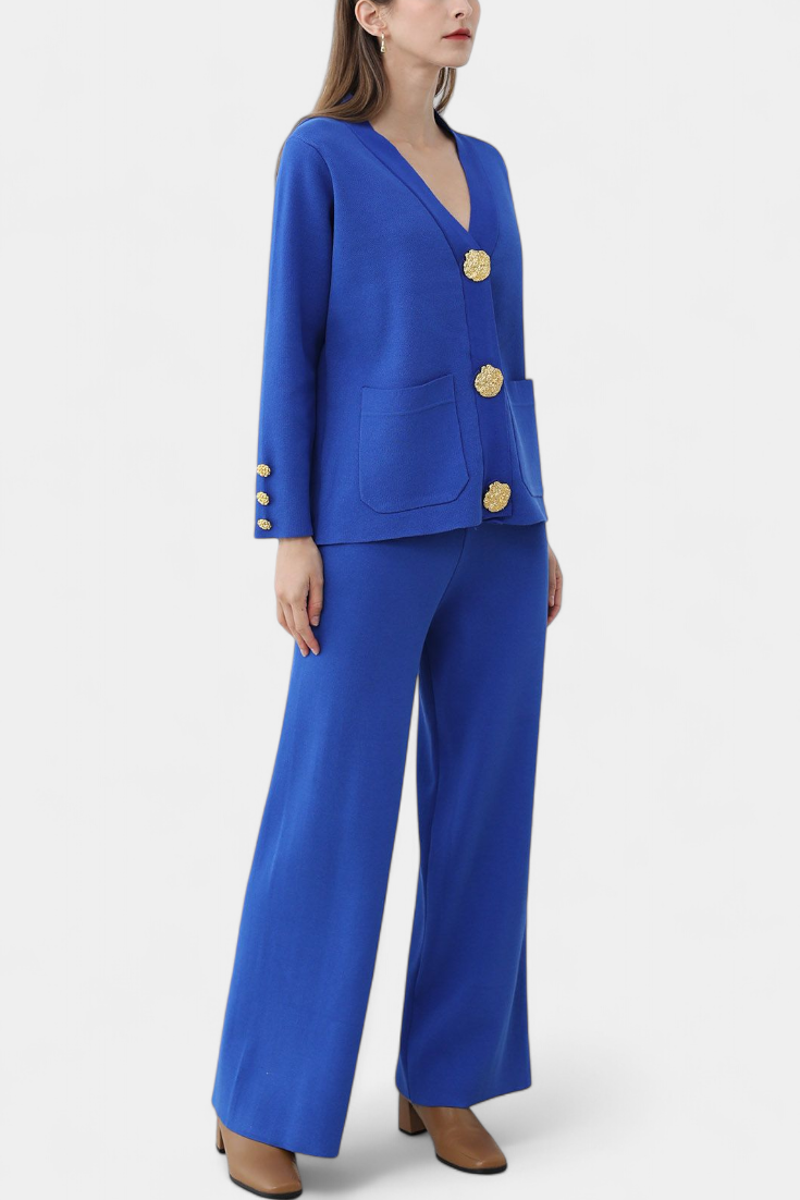 Aireen Ensemble en Tricot avec Cardigan et Pantalon à Jambes Larges