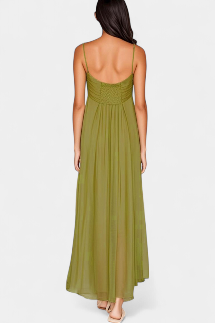 Robe Maxi Elettra à Fines Bretelles et Drapé Fluide
