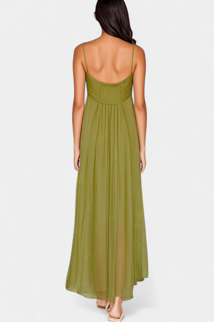 Robe Maxi Elettra à Fines Bretelles et Drapé Fluide