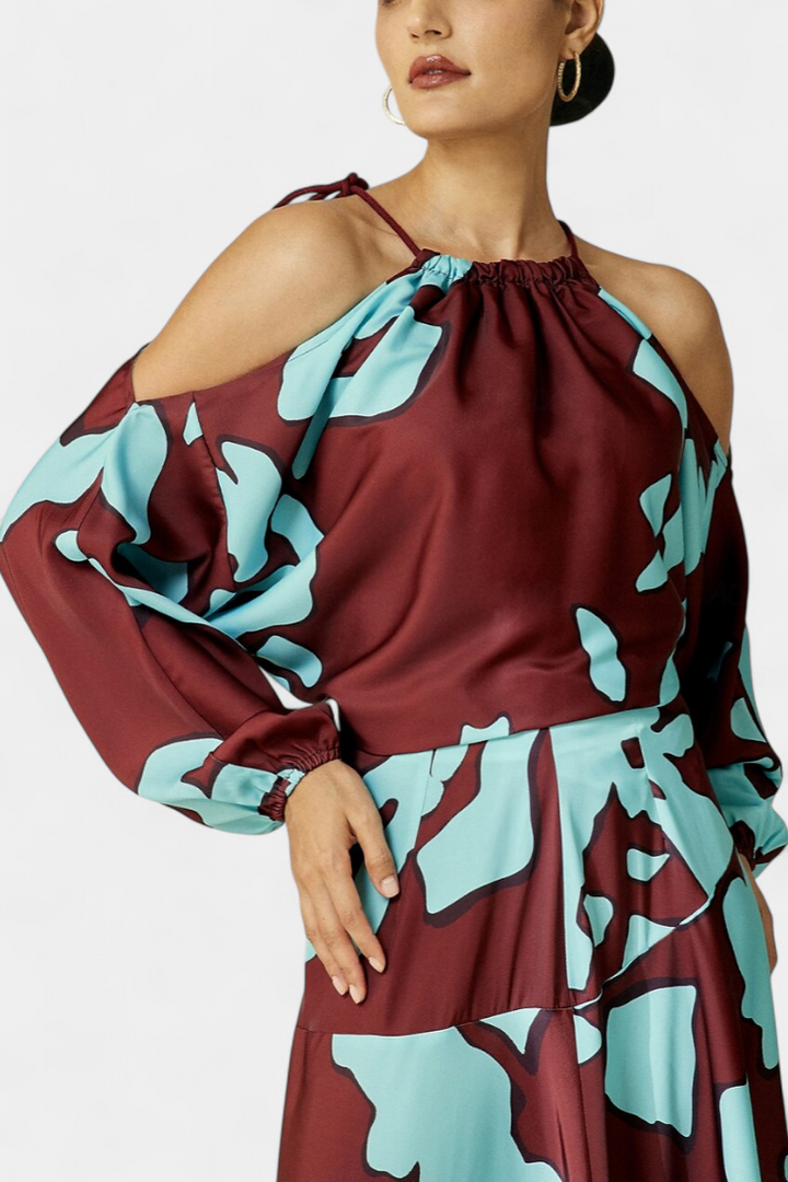 Robe Longue Monte avec Ouvertures aux Manches et Imprimé Abstrait