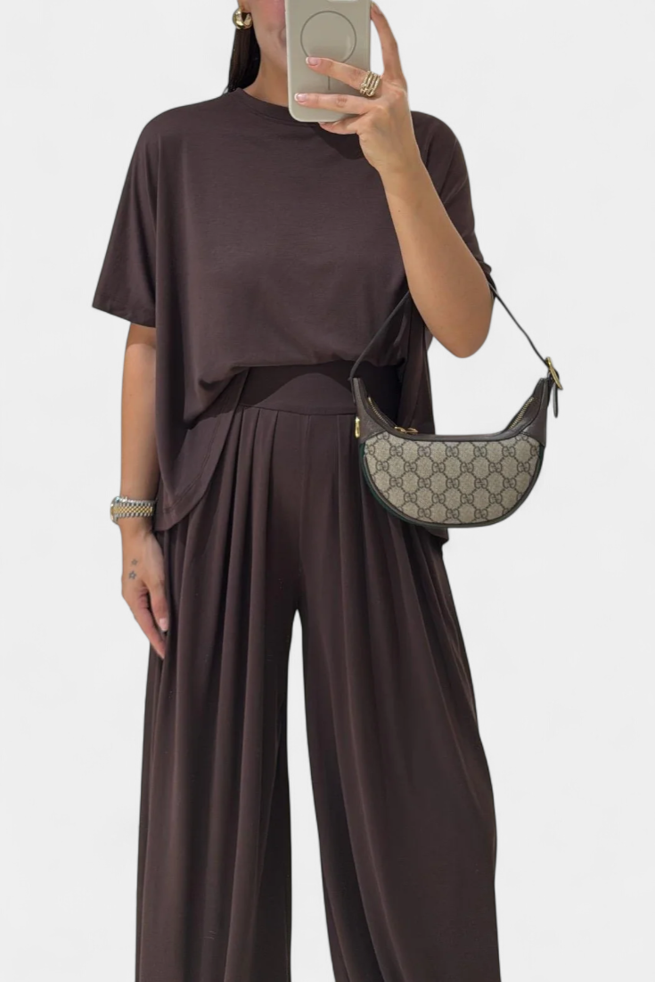 Trista Ensemble Décontracté de Top Doux et Pantalons à Jambes Larges