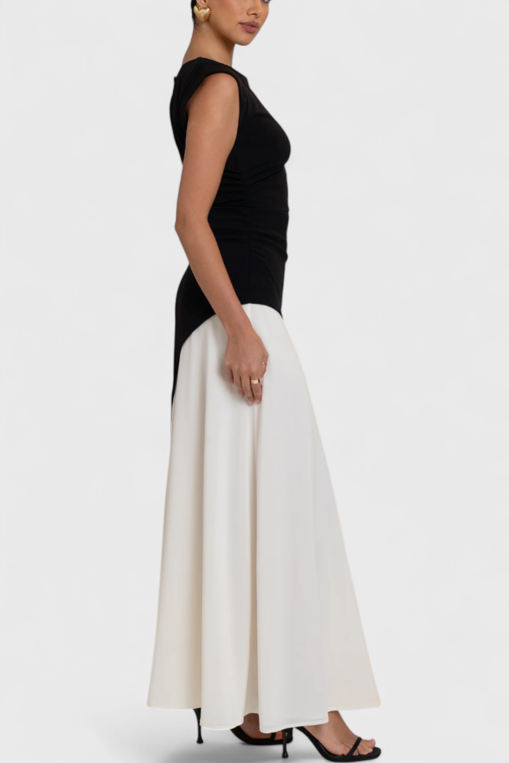 Robe Midi Bicolore Mallory avec Coupe Droite et Silhouette Définie