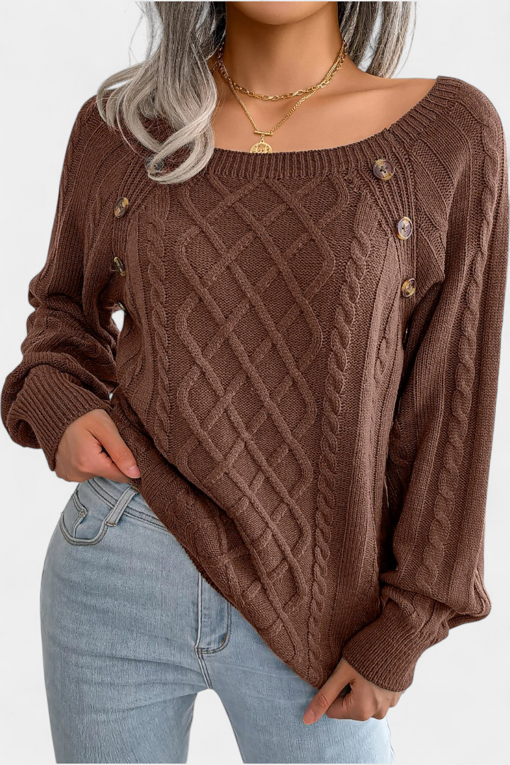 Fien Pull en Tricot avec Col Carré et Boutons