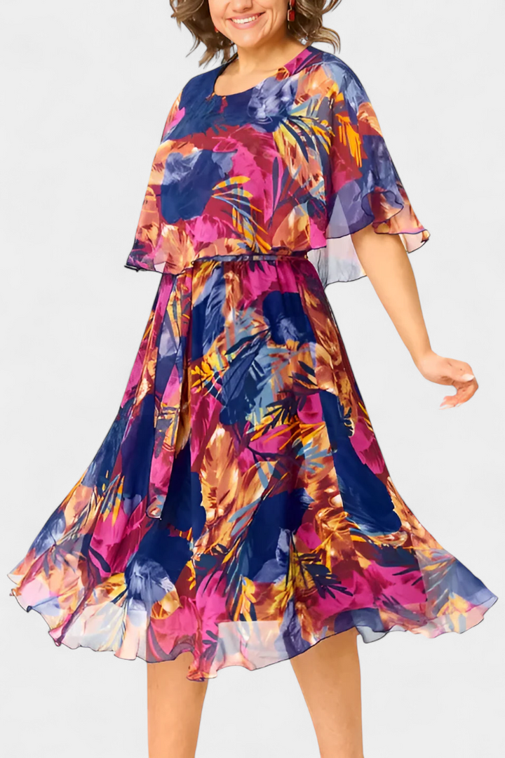 Robe Ellerie Tropicale Fluide avec Coupe Ample et Imprimé Vibrant