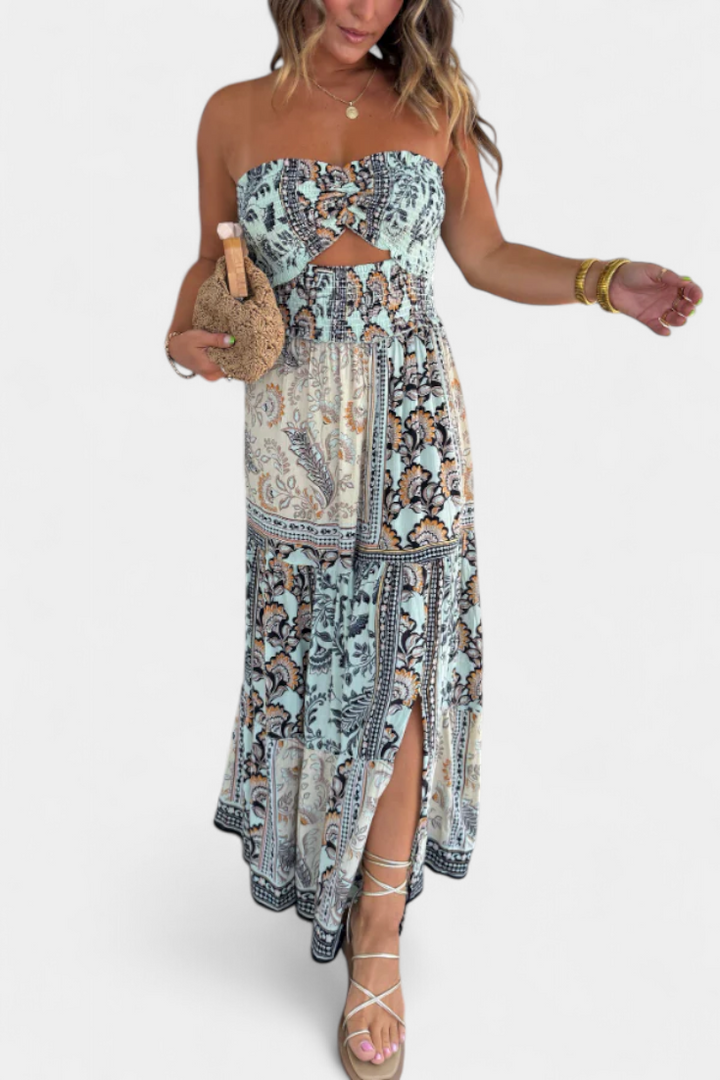 Robe Longue Imprimée Edurne avec Décolleté Bustier