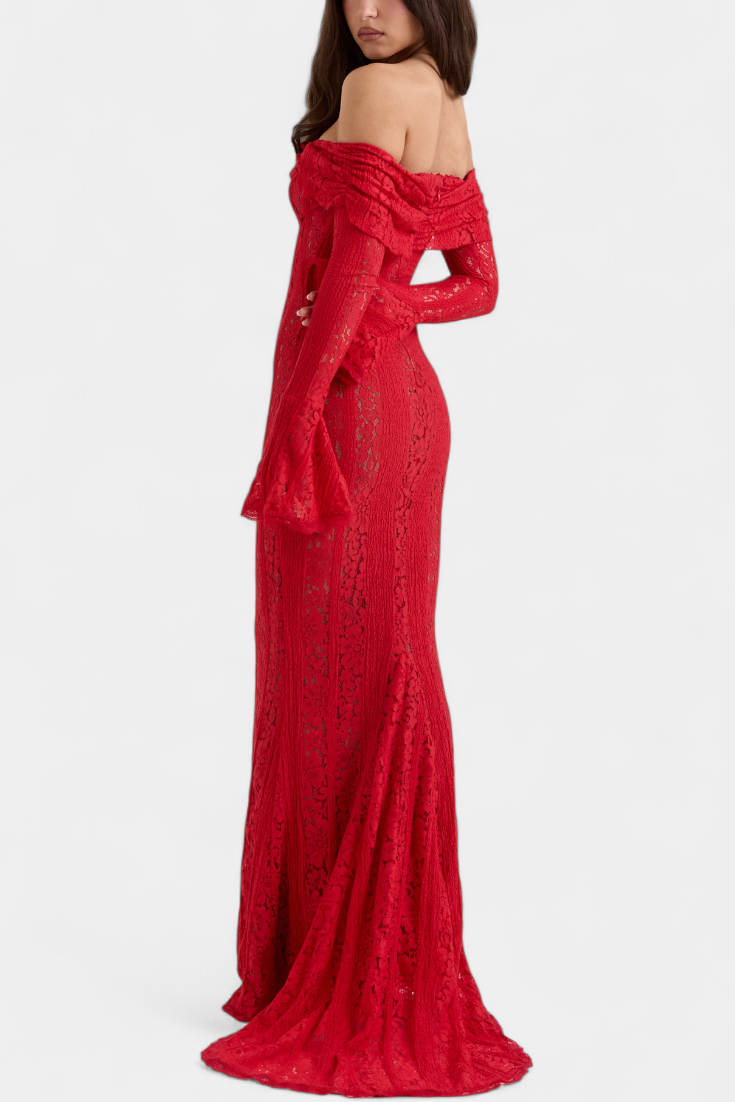 Robe Maxi Rosalie en Dentelle Off-Shoulder