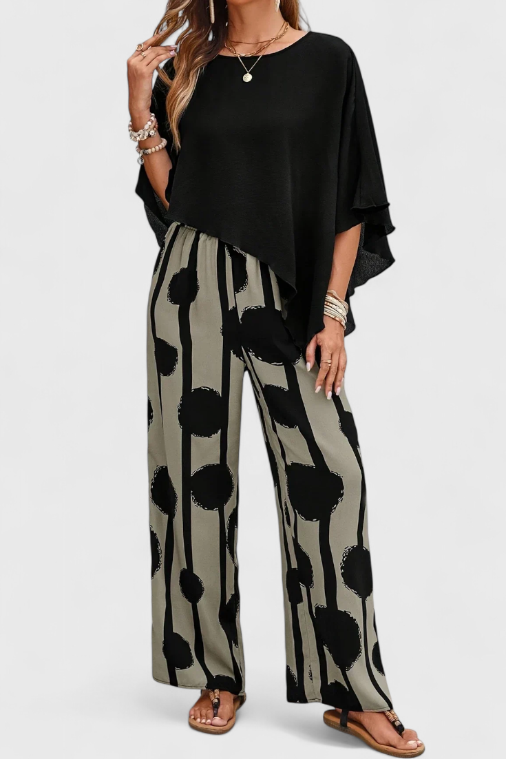 Ensemble Asymétrique Aleida avec Top et Pantalon Imprimé