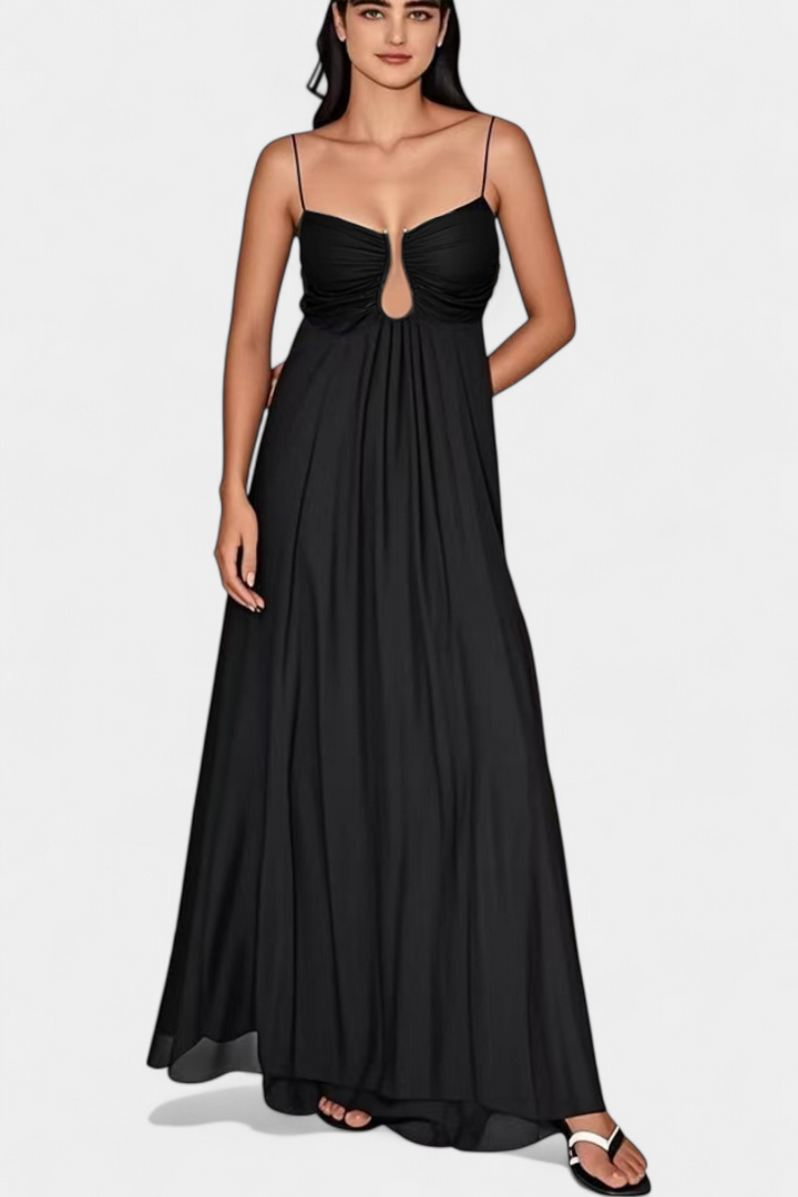 Robe Maxi Elettra à Fines Bretelles et Drapé Fluide
