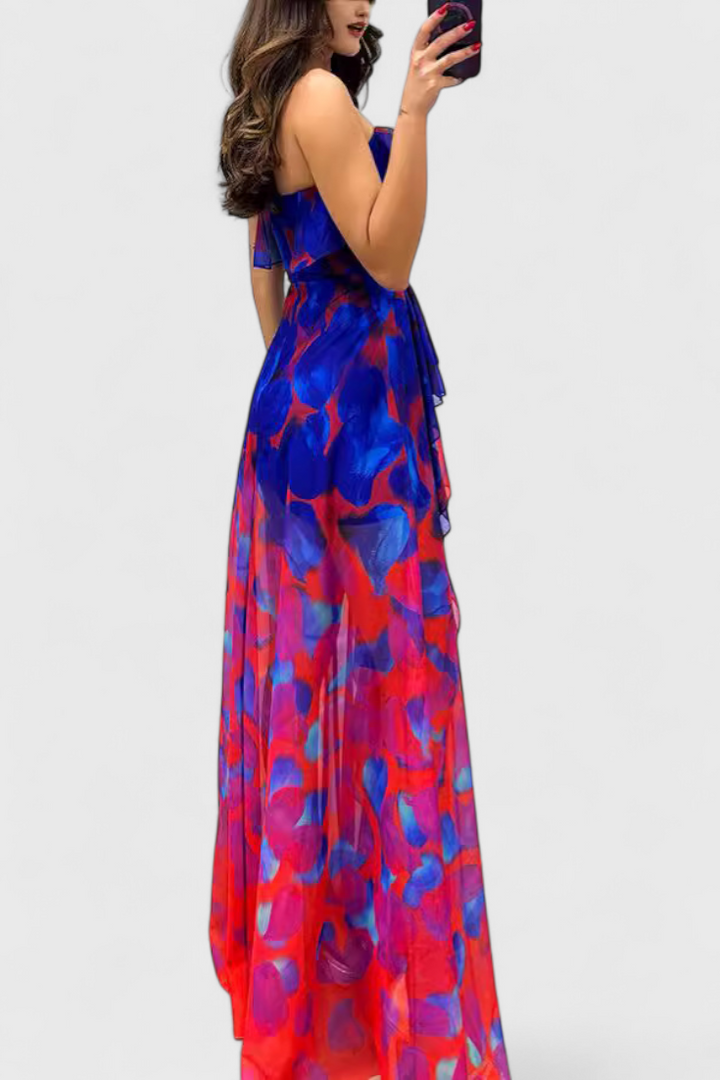 Robe Maxi Andy Sans Manches avec Volants et Ouverture Dégradée