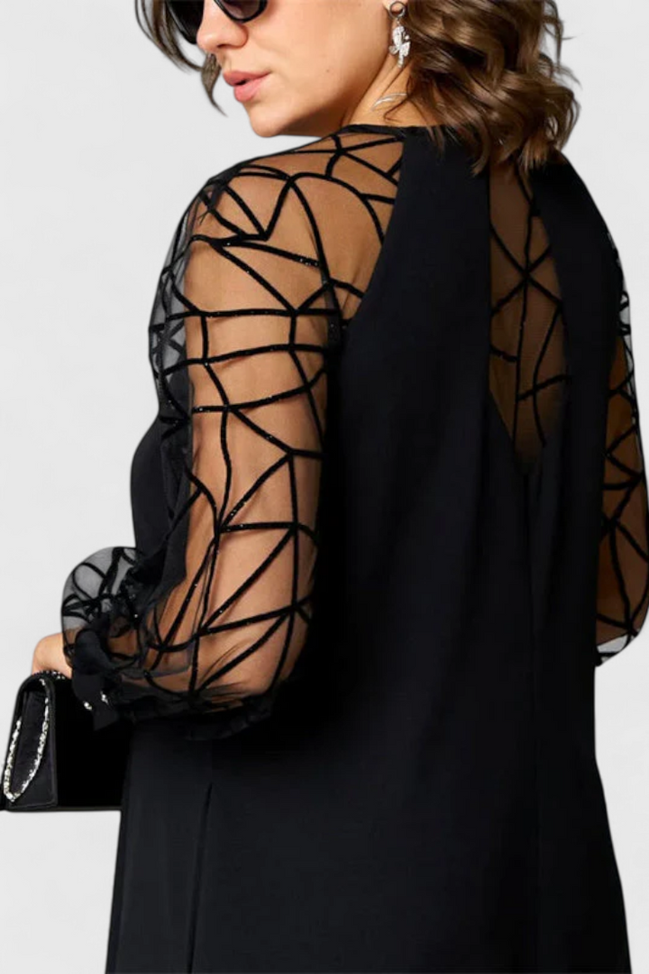 Robe Bellezza Noire avec Manches en Tulle et Coupe Ample