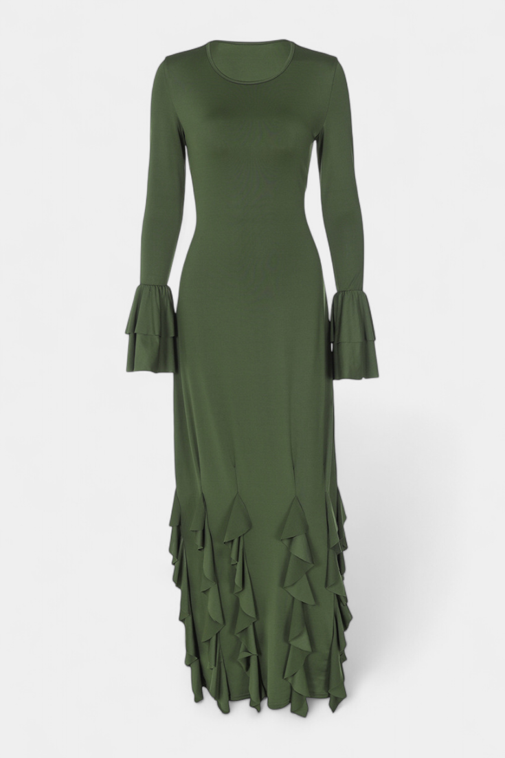 Calissa Robe Longue avec Volants et Manches Évasées