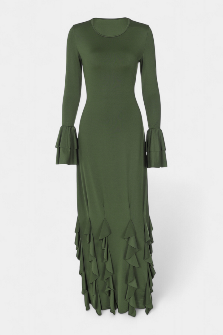 Calissa Robe Longue avec Volants et Manches Évasées