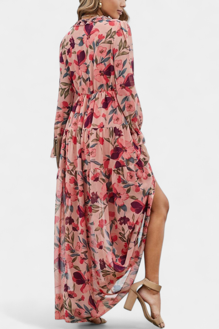 Robe Maxi Fleurie Keti avec Manches Longues et Volants Délicats