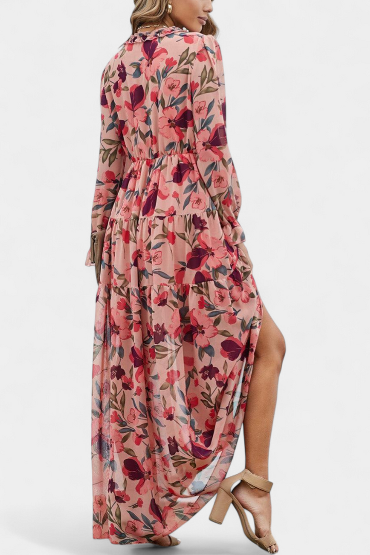 Robe Maxi Fleurie Keti avec Manches Longues et Volants Délicats
