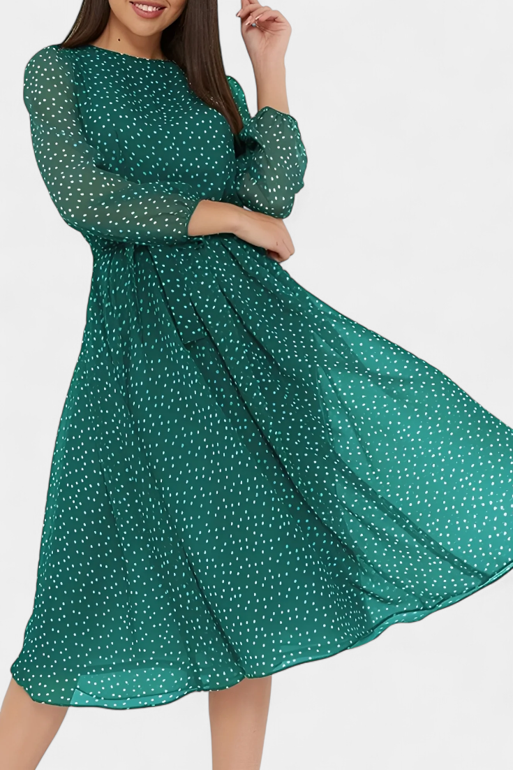 Robe Midi à Pois Cymene avec Manches Bouffantes