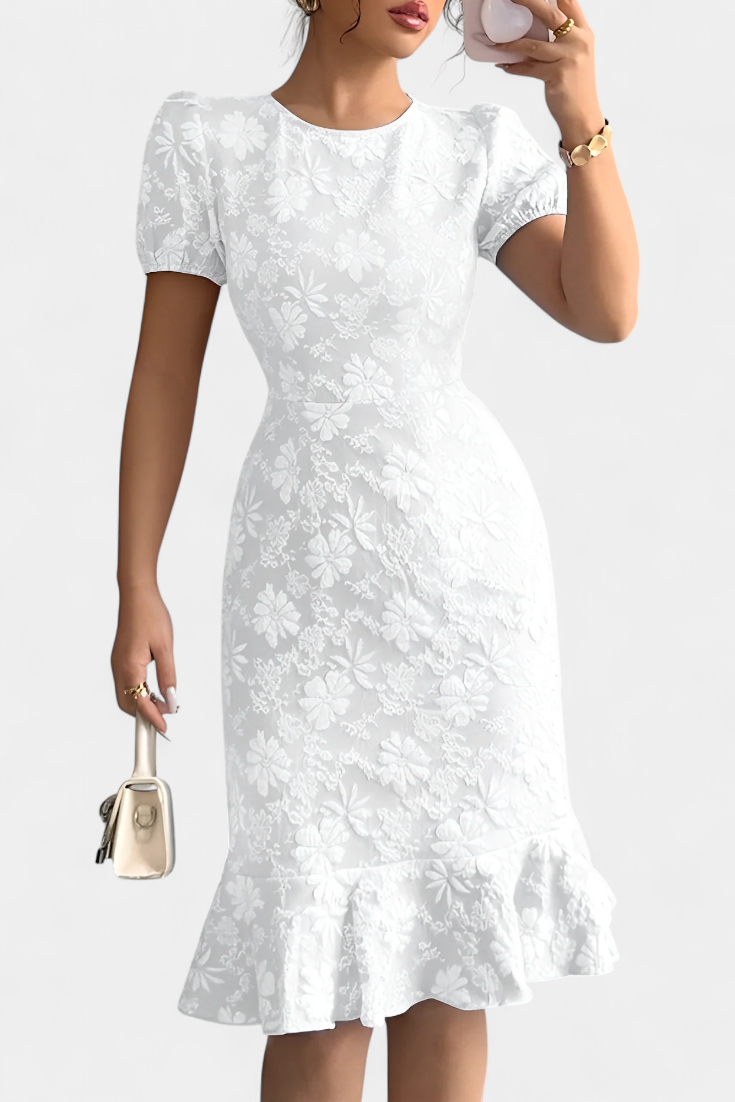 Robe Midi Bodycon Champel avec Manches Bouffantes