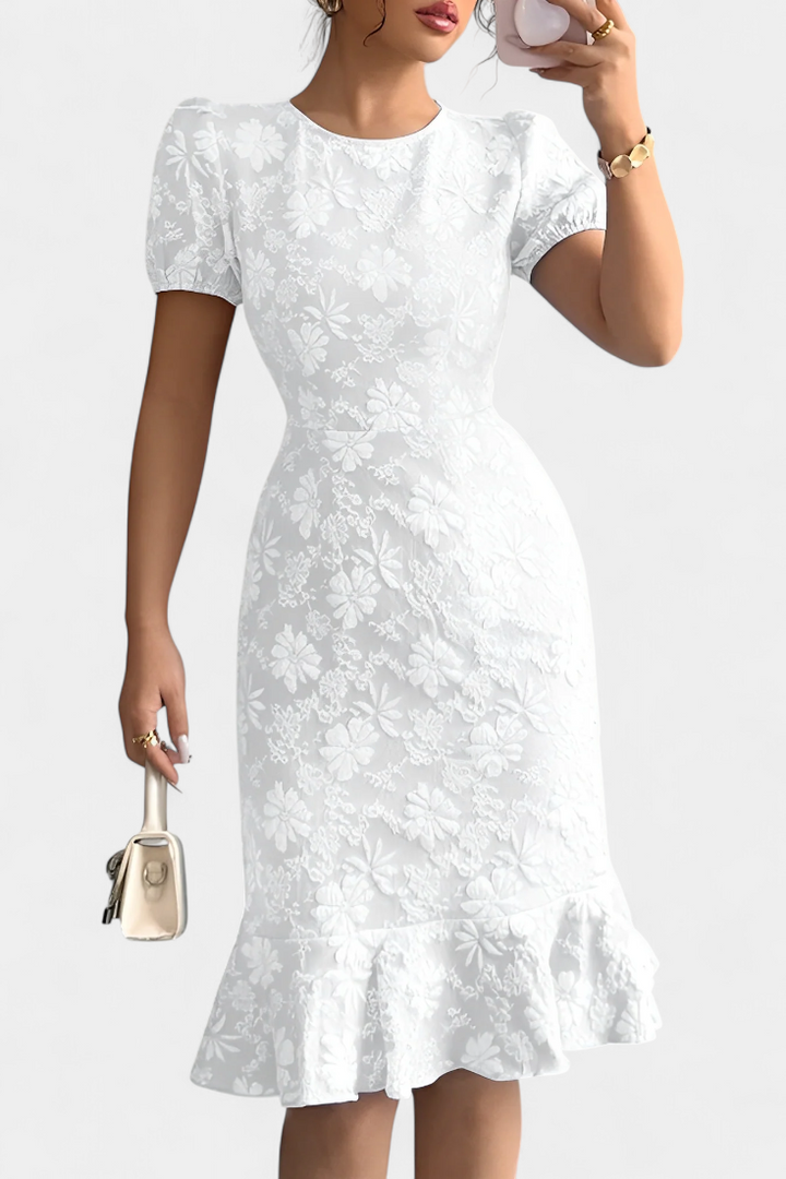 Robe Midi Bodycon Champel avec Manches Bouffantes