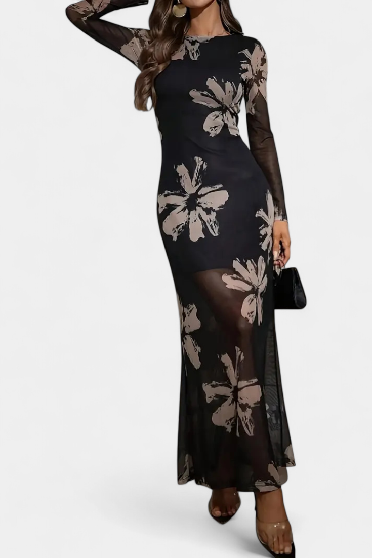 Aldona Robe Élégante de Cheville avec Imprimé Floral
