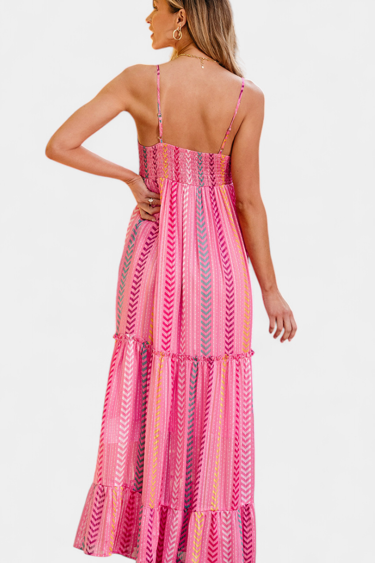 Robe Longue Asunción Rose à Rayures Multicolores