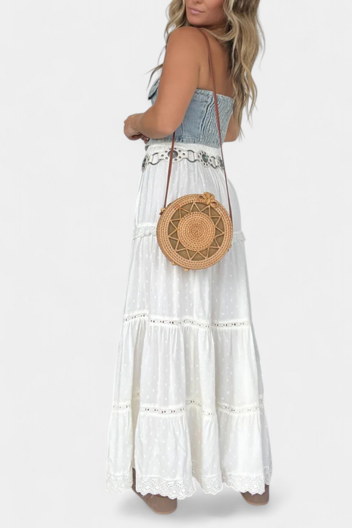 Jupe Maxi Boho Dola avec Dentelle et Fente Frontal
