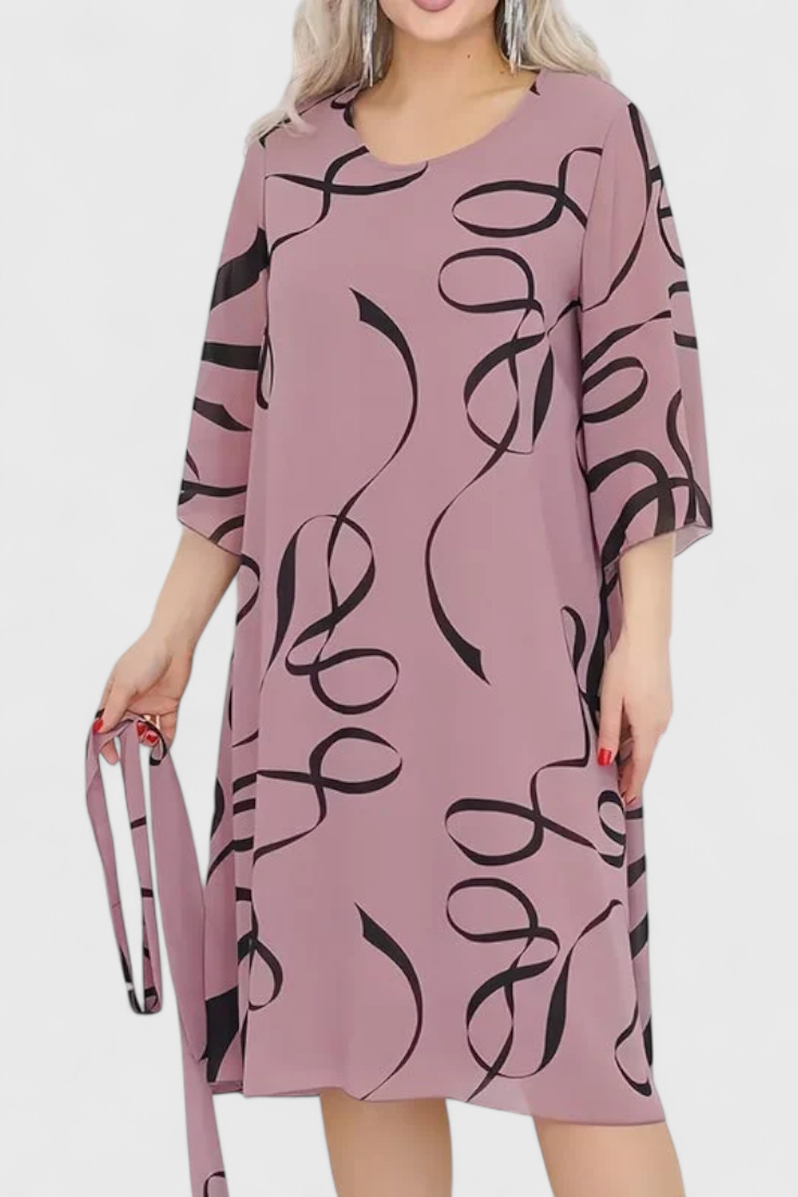 Robe Midi Imprimée Ame avec Ceinture et Coupe Polyvalente