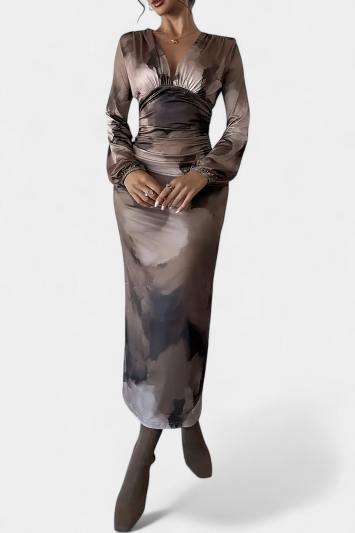 Ashlyn Robe Longue avec Imprimé Dégradé et Col en V